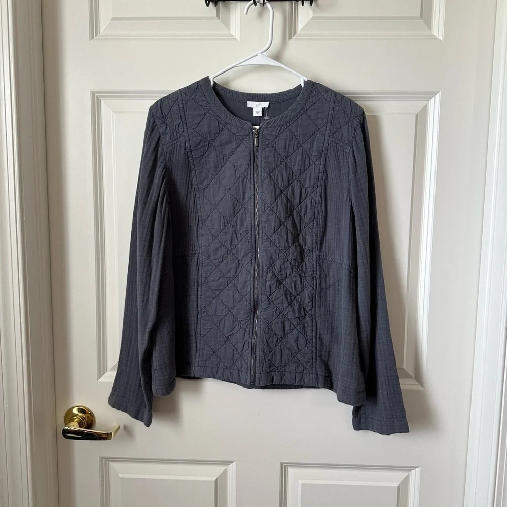 J. Jill Women Quilted Lightweight Jacket Charcoal Gray Mixed Media Cotton Size M